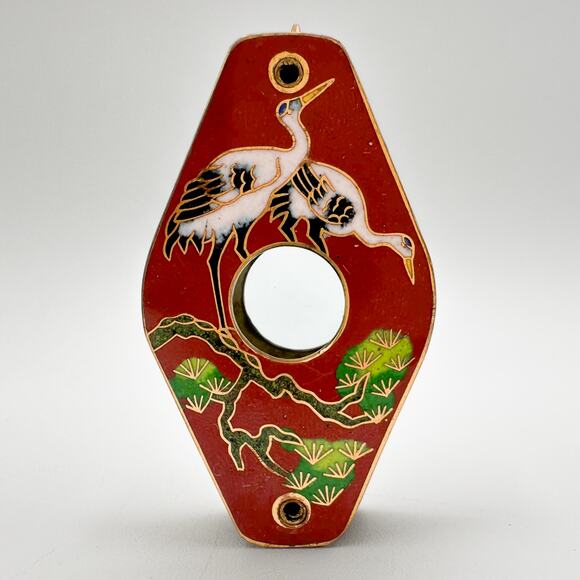 Vintage Brass Cloisonné Magnifier Pendant with Asian Crane Motif - Picture 6 of 13